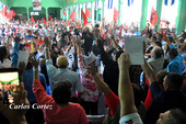 Nicaraguan trade unions vote to pass declaration in defence of Nicaragua's sovereignty, self-determination, independence and right to peace. Pic: el19digital